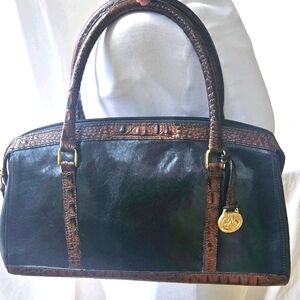 Vintage Brahmin black & croc embossed brown leather purse brass feet 1990s